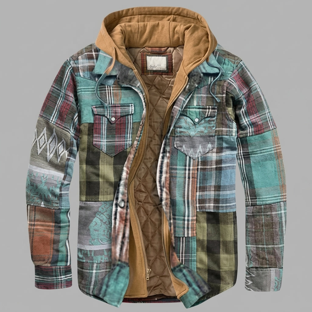Herren Jacke mit Patchwork und Reissverschluss und Kapuze - Mint