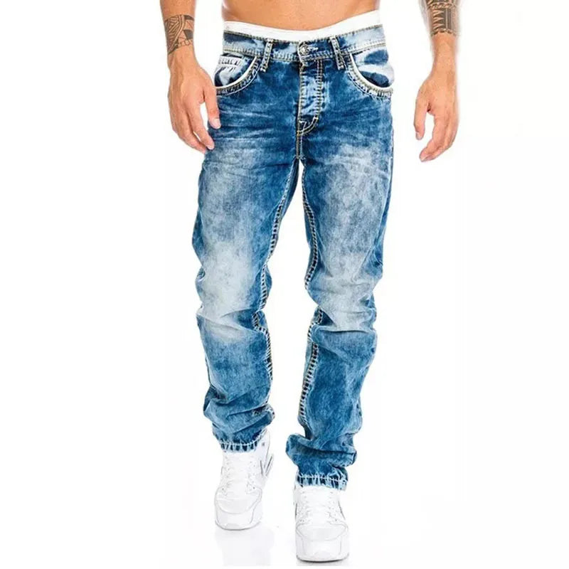 Herren Jeans Weites Bein Baggy Vintage-Wash Loose Fit Denim