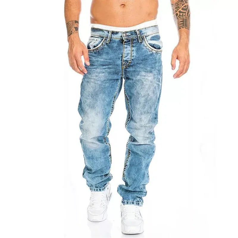Herren Jeans Weites Bein Baggy Vintage-Wash Loose Fit Denim