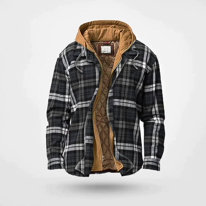 Herren Kapuzenpullover mit Kapuze und Kariert - Schwarz