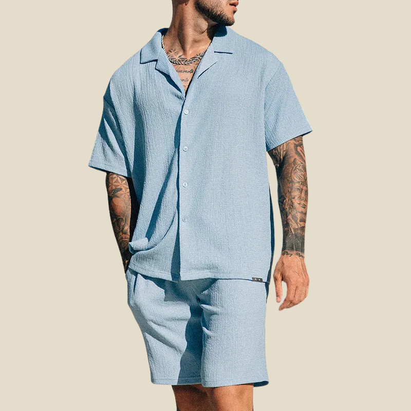 Herren Kurzarm Hemd Reverskragen und Shorts Zweiteiler