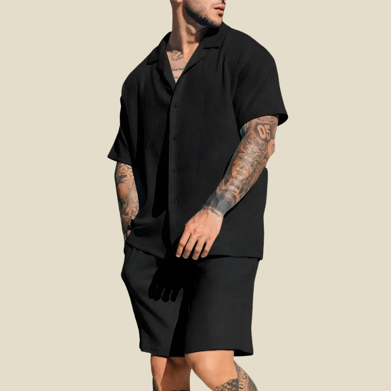 Herren Kurzarm Hemd Reverskragen und Shorts Zweiteiler