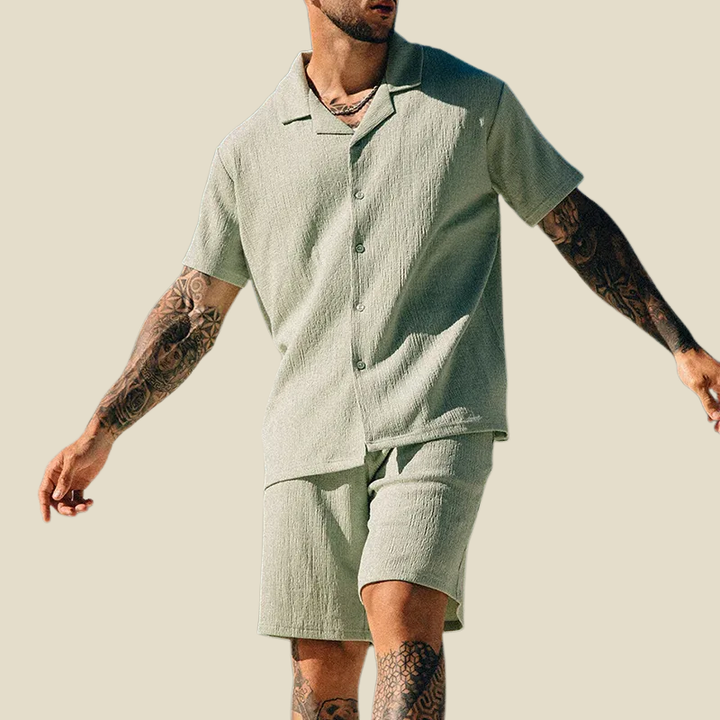 Herren Kurzarm Hemd Reverskragen und Shorts Zweiteiler