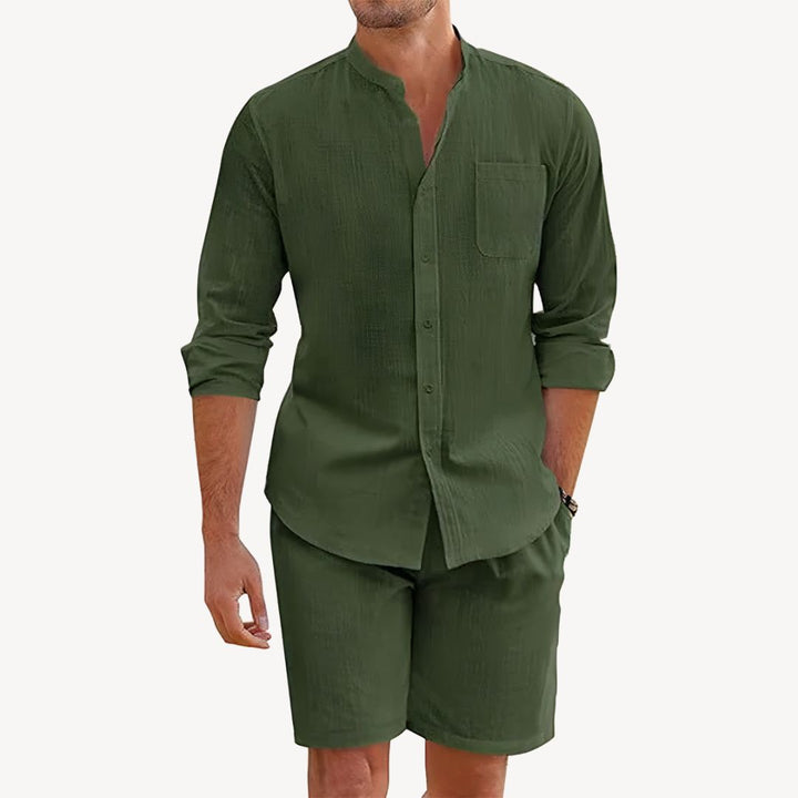 Herren Leinen-Set Kurzarm Hemd und Shorts Zweiteiler