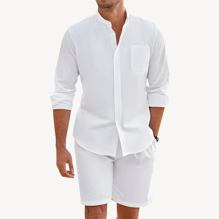 Herren Leinen-Set Kurzarm Hemd und Shorts Zweiteiler