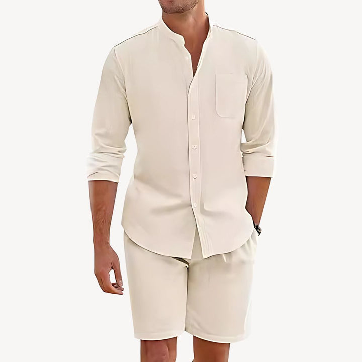 Herren Leinen-Set Kurzarm Hemd und Shorts Zweiteiler