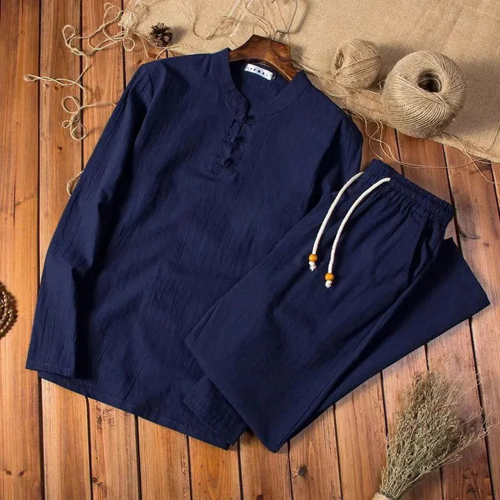 Herren Leinen-Set Langarm Hemd und Leinenhose Zweiteiler