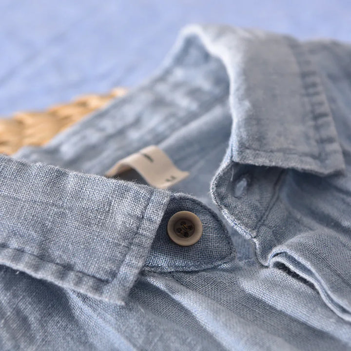 Herren Leinenhemd Kurzarm Knopfleiste Leicht Sommer