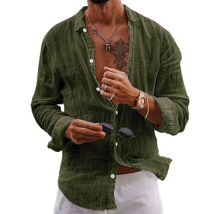 Herren Leinenhemd Langarm Knopfleiste Relaxed Fit Sommer