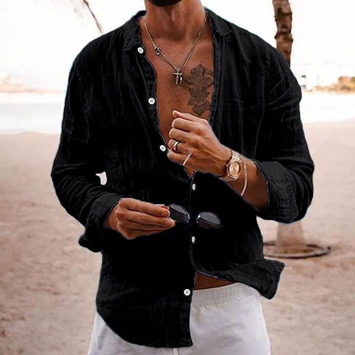 Herren Leinenhemd Langarm Knopfleiste Relaxed Fit Sommer