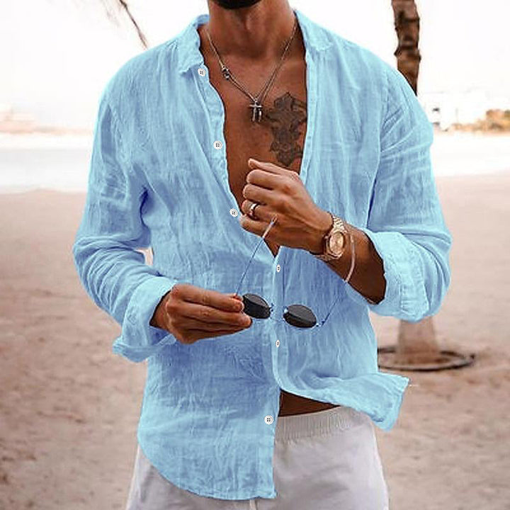 Herren Leinenhemd Langarm Knopfleiste Relaxed Fit Sommer