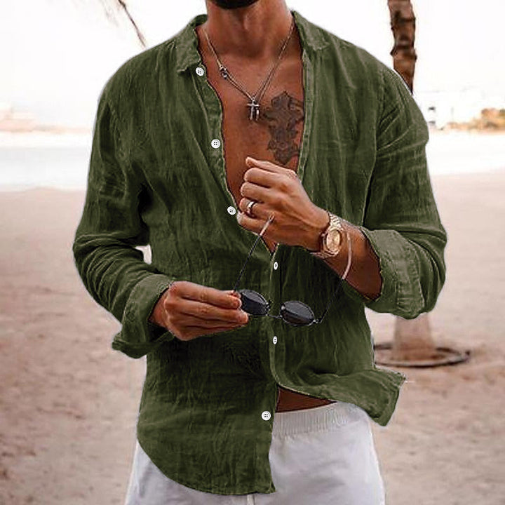 Herren Leinenhemd Langarm Knopfleiste Relaxed Fit Sommer