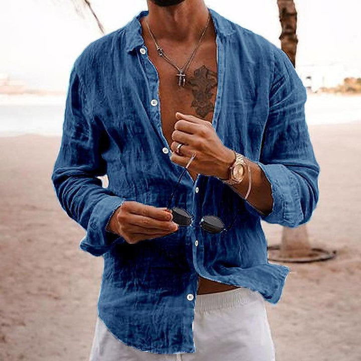Herren Leinenhemd Langarm Knopfleiste Relaxed Fit Sommer