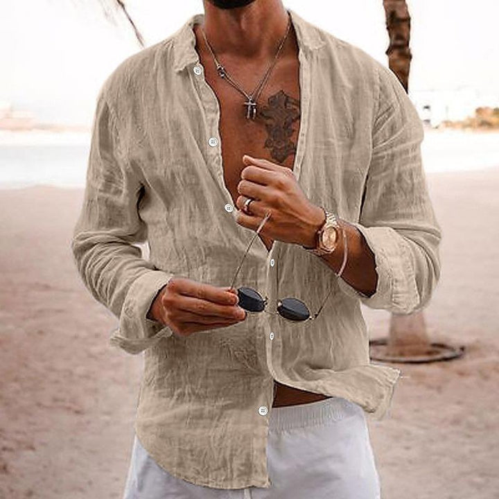 Herren Leinenhemd Langarm Knopfleiste Relaxed Fit Sommer