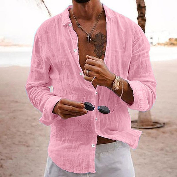 Herren Leinenhemd Langarm Knopfleiste Relaxed Fit Sommer