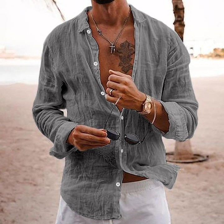 Herren Leinenhemd Langarm Knopfleiste Relaxed Fit Sommer