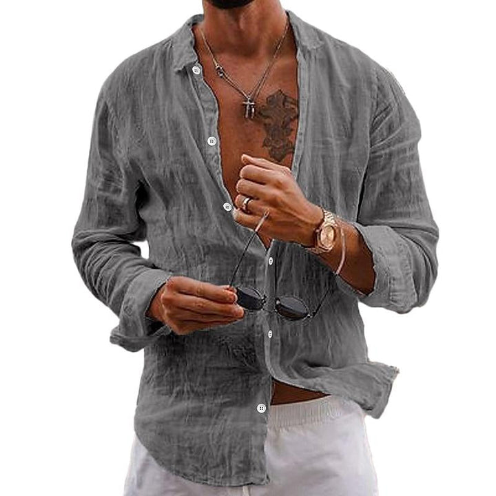 Herren Leinenhemd Langarm Knopfleiste Relaxed Fit Sommer
