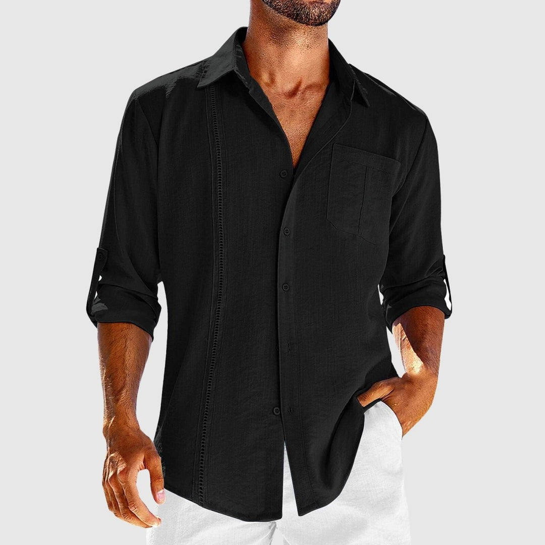 Herren Leinenhemd Langarm mit Knopfleiste Sommer Freizeit