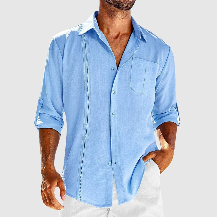 Herren Leinenhemd Langarm mit Knopfleiste Sommer Freizeit