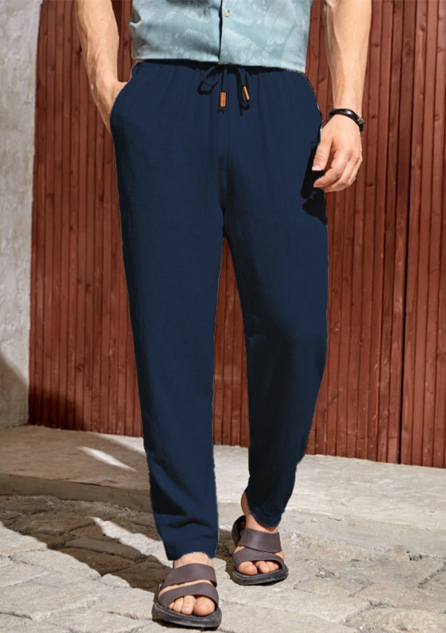 Herren Leinenhose Gerades Bein Kordelzug Relaxed Fit