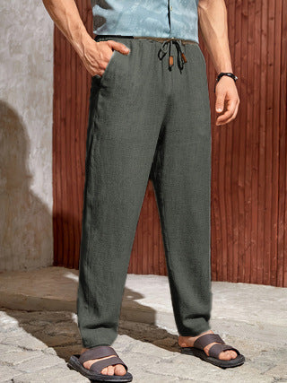 Herren Leinenhose Gerades Bein Kordelzug Relaxed Fit