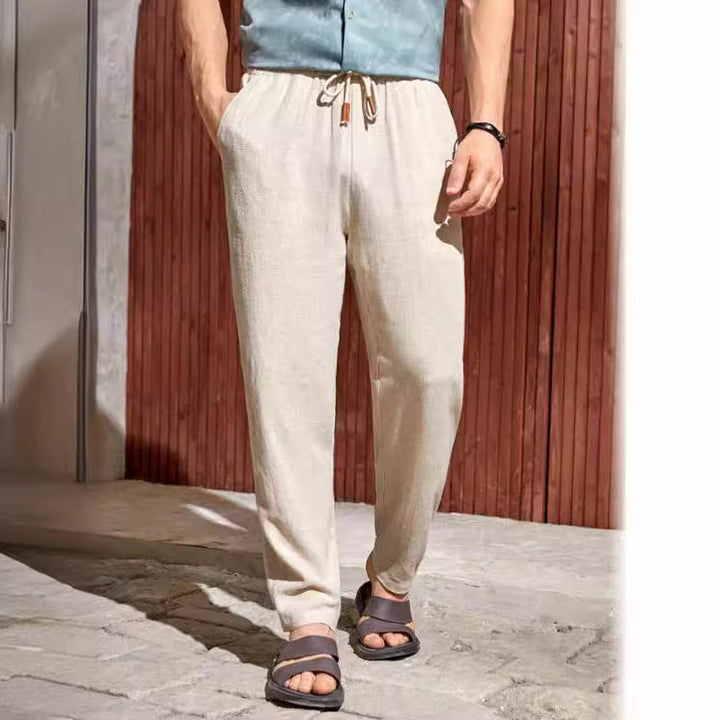 Herren Leinenhose Gerades Bein Kordelzug Relaxed Fit