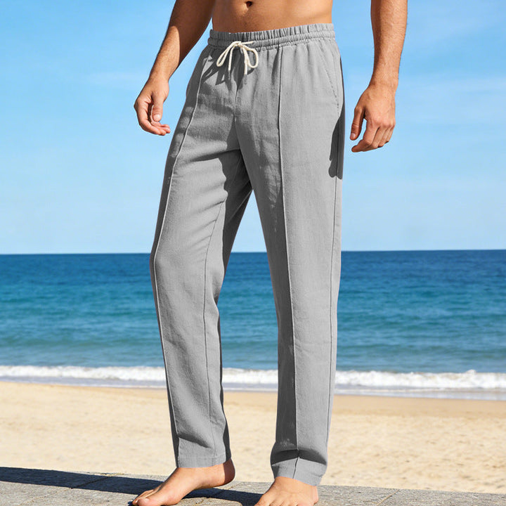 Herren Leinenhose Gerades Bein Leger Sommer Freizeithose