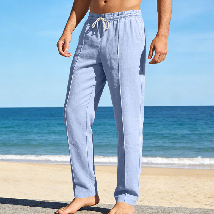 Herren Leinenhose Gerades Bein Leger Sommer Freizeithose