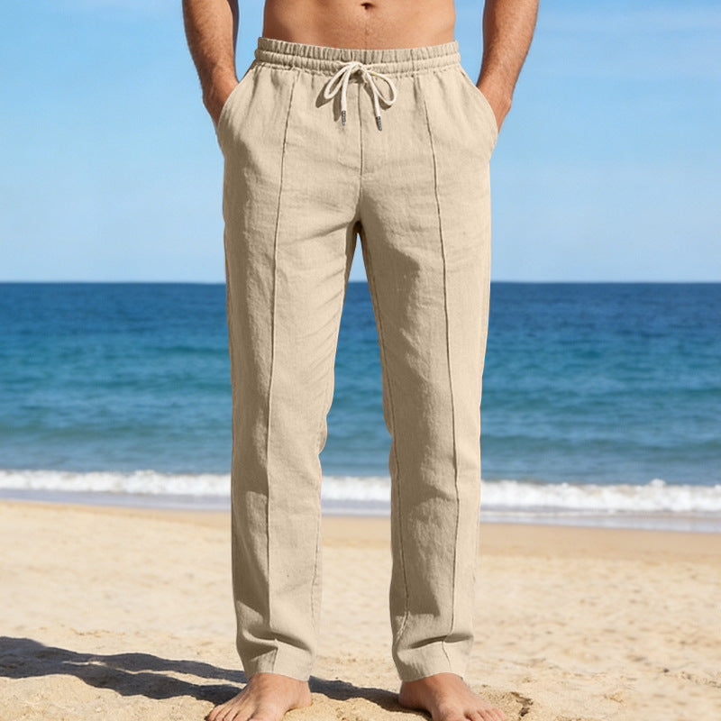 Herren Leinenhose Gerades Bein Leger Sommer Freizeithose