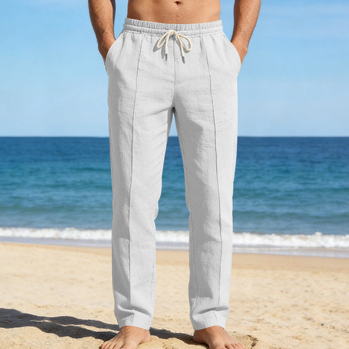 Herren Leinenhose Gerades Bein Leger Sommer Freizeithose