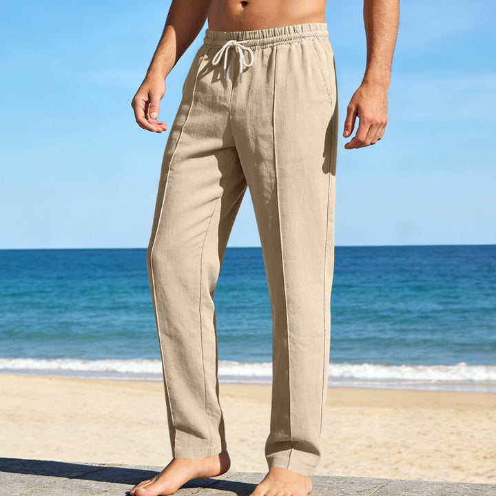 Herren Leinenhose Gerades Bein Leger Sommer Freizeithose