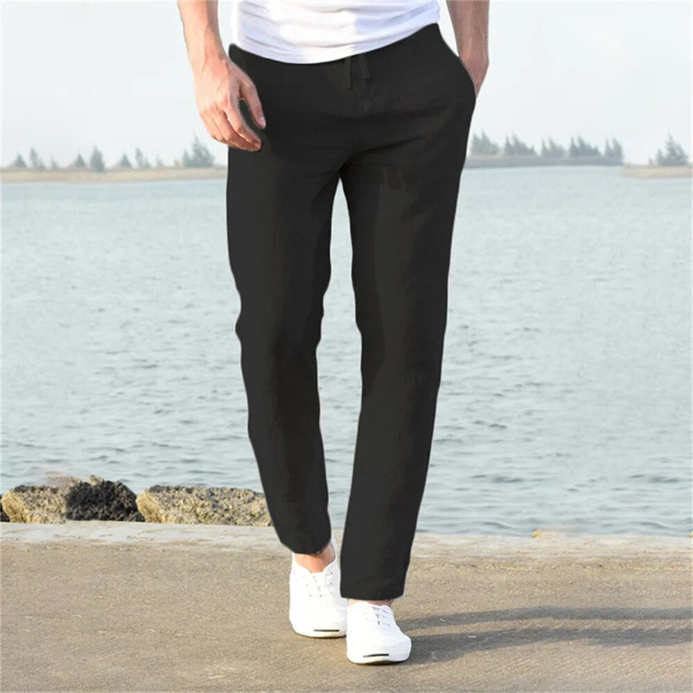 Herren Leinenhose Relaxed Fit Gerades Bein Sommerhose