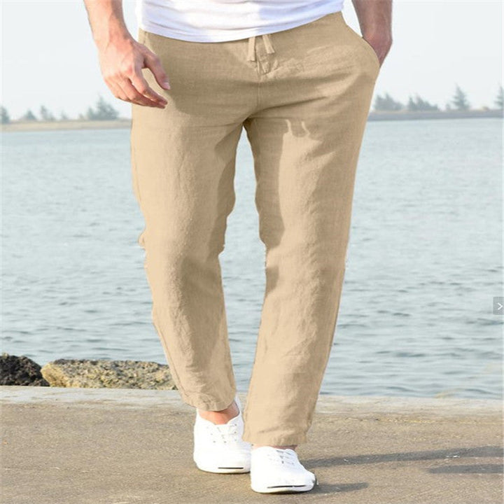 Herren Leinenhose Relaxed Fit Gerades Bein Sommerhose