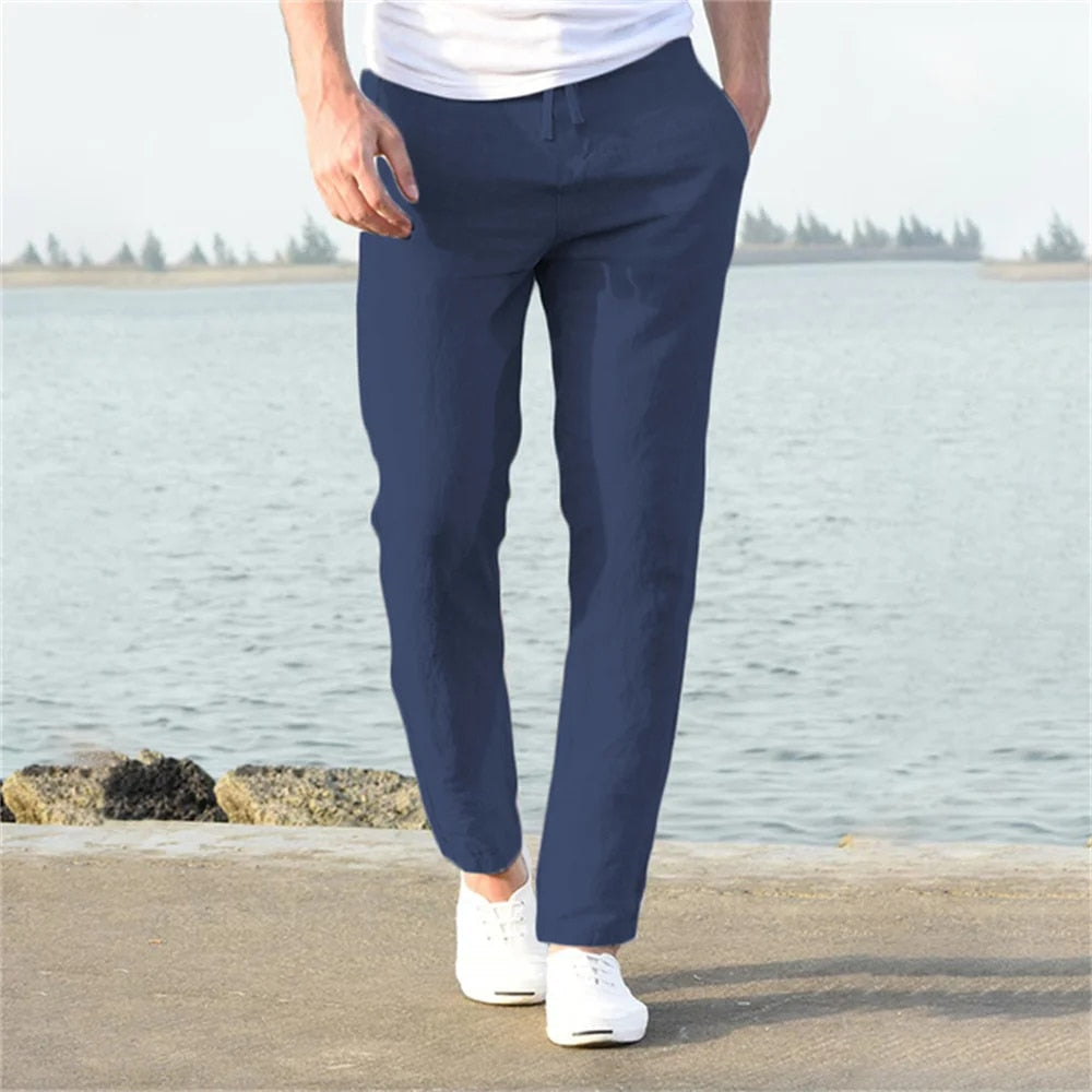 Herren Leinenhose Relaxed Fit Gerades Bein Sommerhose