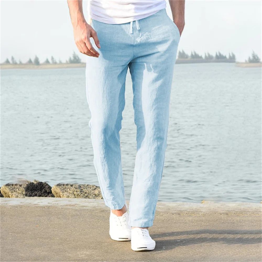 Herren Leinenhose Relaxed Fit Gerades Bein Sommerhose