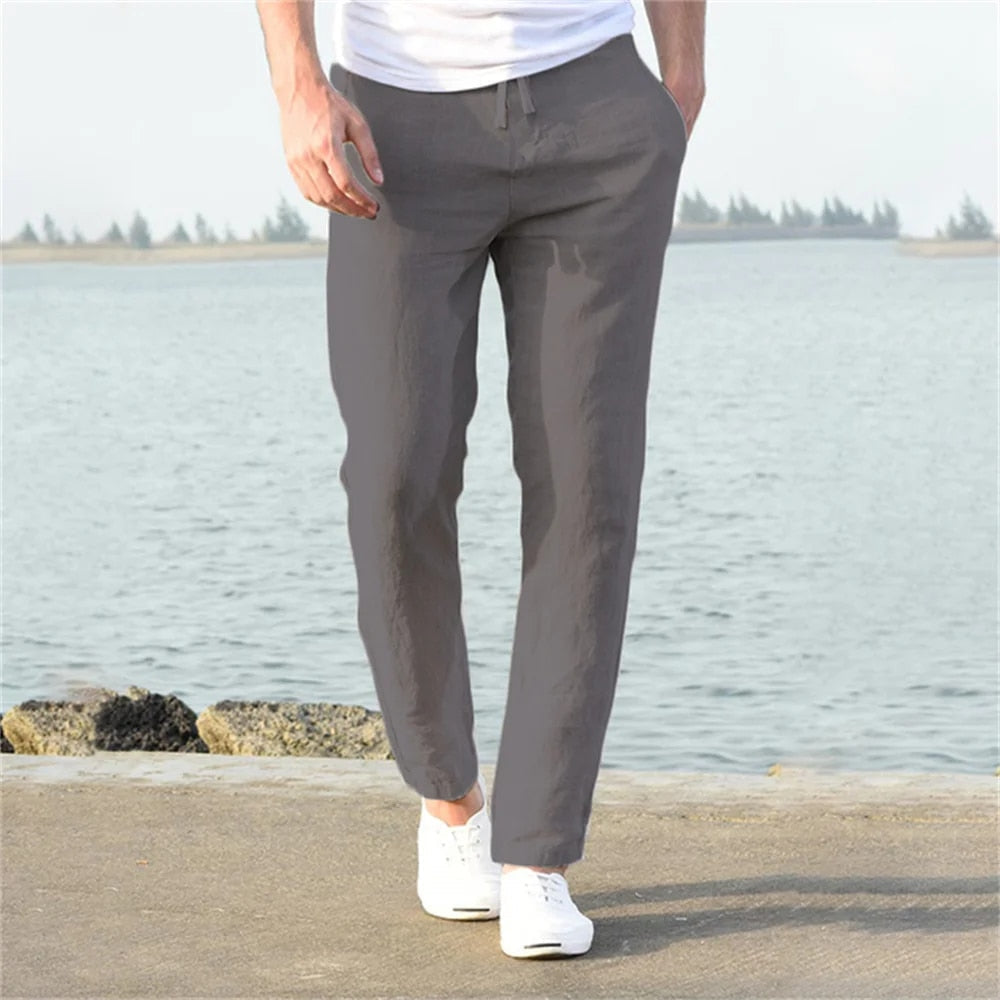 Herren Leinenhose Relaxed Fit Gerades Bein Sommerhose