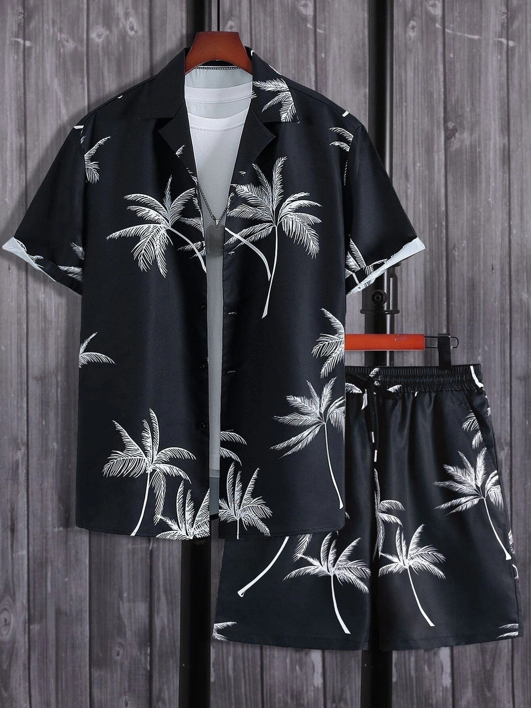 Herren Palmen-Print Kurzarm Hemd und Shorts Zweiteiler