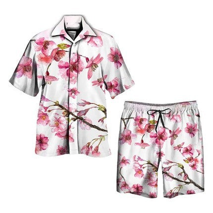 Herren Palmen-Print Kurzarm Hemd und Shorts Zweiteiler