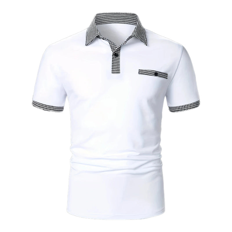 Herren Poloshirt Kurzarm Strick Karo-Besatz Sommer