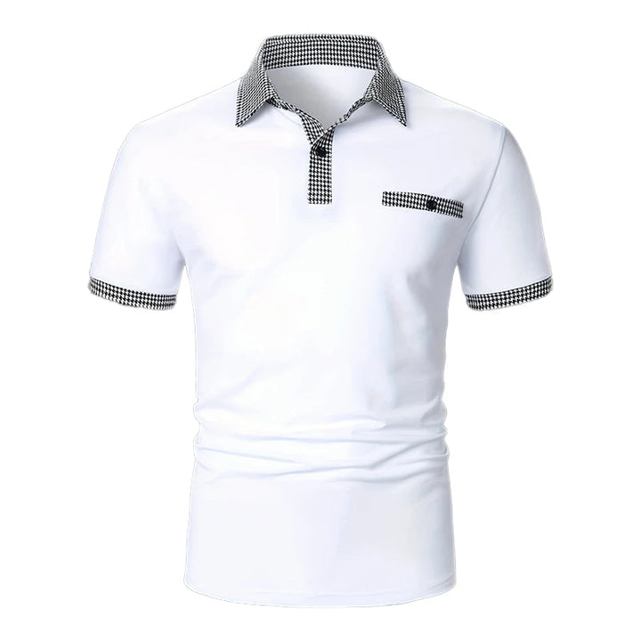Herren Poloshirt Kurzarm Strick Karo-Besatz Sommer