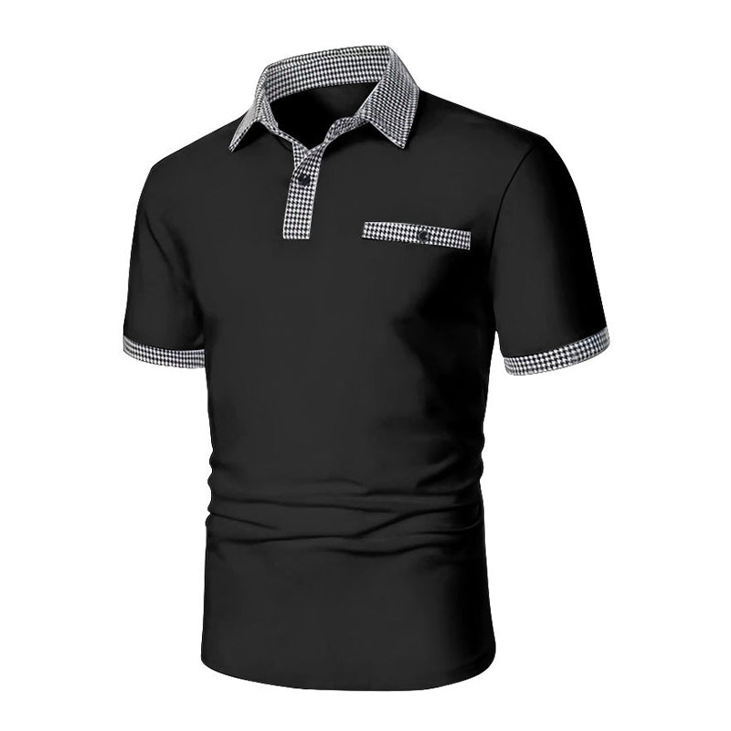 Herren Poloshirt Kurzarm Strick Karo-Besatz Sommer