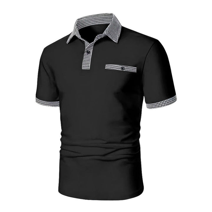 Herren Poloshirt Kurzarm Strick Karo-Besatz Sommer