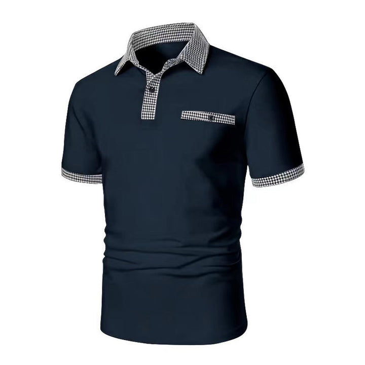 Herren Poloshirt Kurzarm Strick Karo-Besatz Sommer