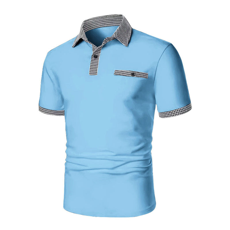 Herren Poloshirt Kurzarm Strick Karo-Besatz Sommer