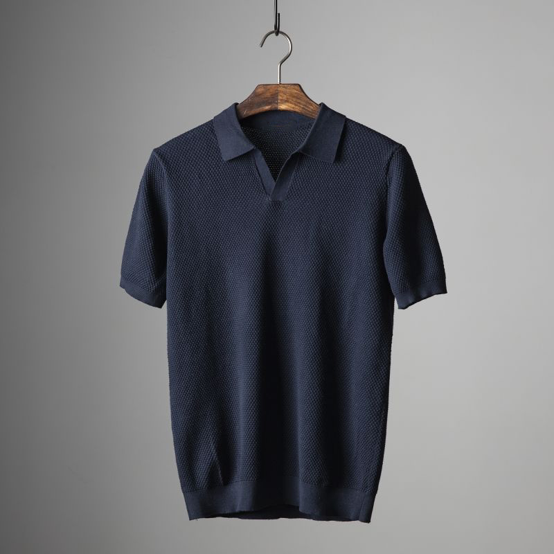 Herren Poloshirt V-Ausschnitt Kurzarm Struktur Sommer
