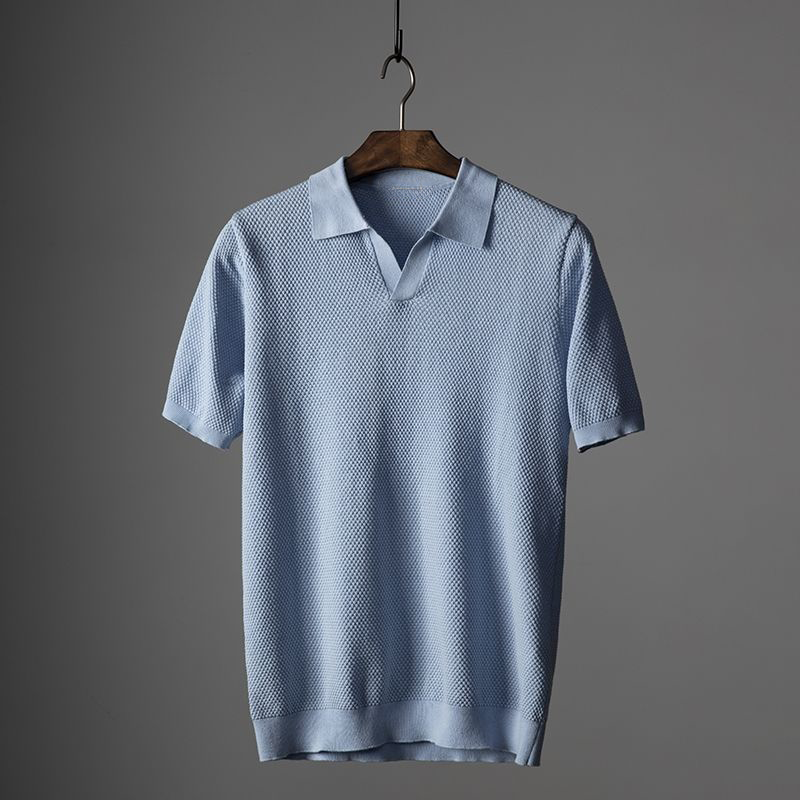 Herren Poloshirt V-Ausschnitt Kurzarm Struktur Sommer