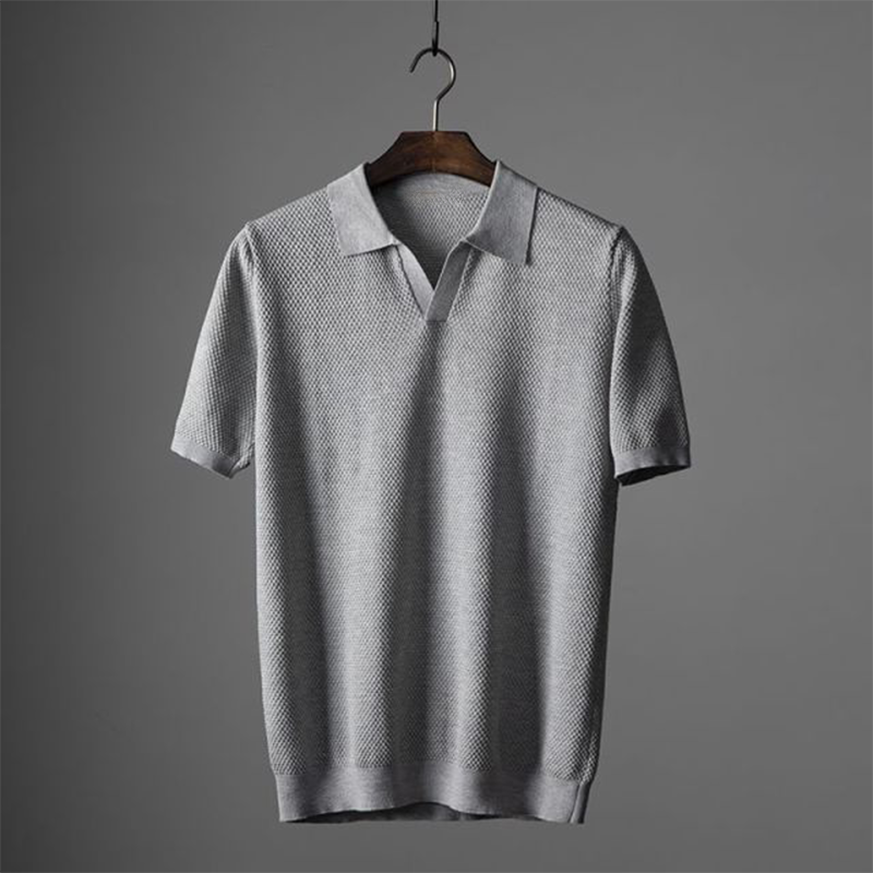 Herren Poloshirt V-Ausschnitt Kurzarm Struktur Sommer