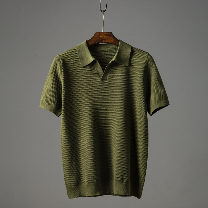 Herren Poloshirt V-Ausschnitt Kurzarm Struktur Sommer