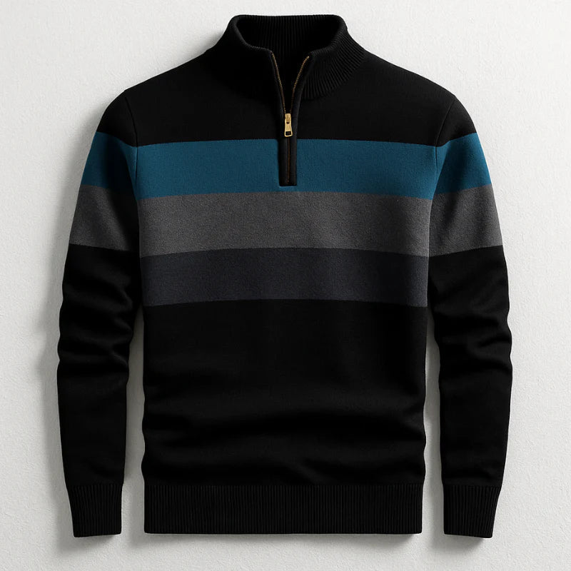 Herren Pullover mit Blockstreifen und Reissverschluss