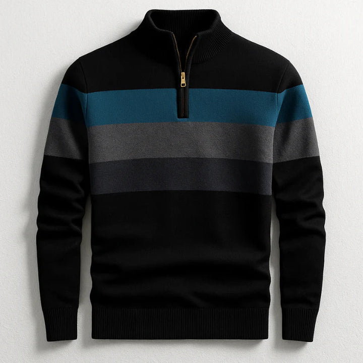 Herren Pullover mit Blockstreifen und Reissverschluss